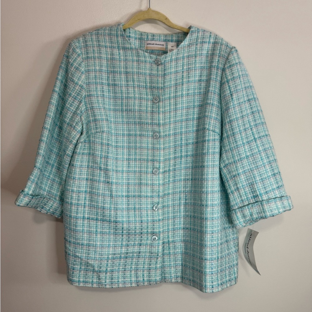 Alfred Dunner NWT Tweed light blue & white Women’s jacket in size 16
